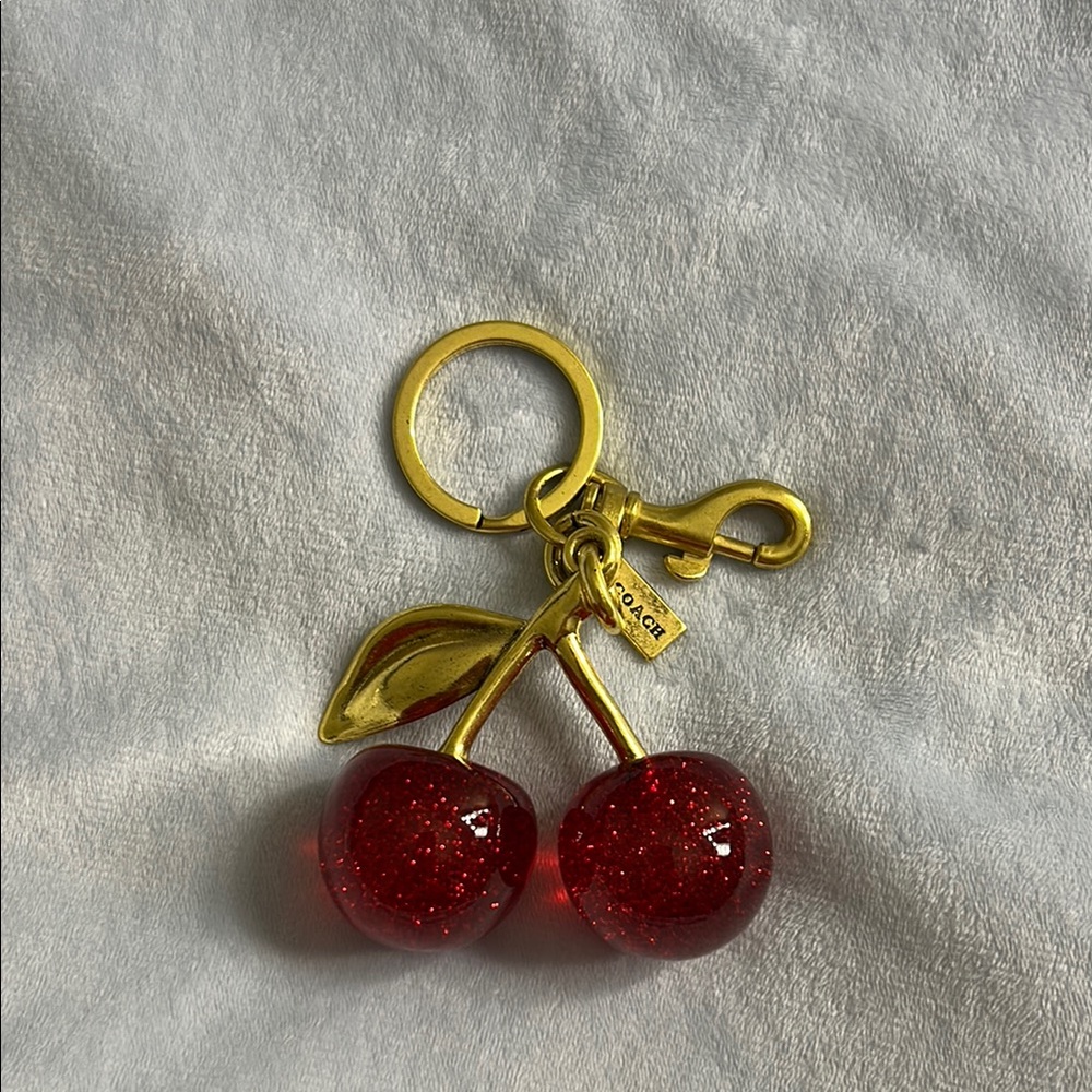 Gold and Red Cherry Keychain